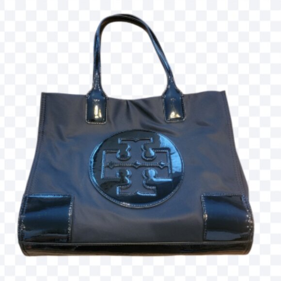 Tory Burch Black Ella Patent 2 Handle Tote Bag/Satchel